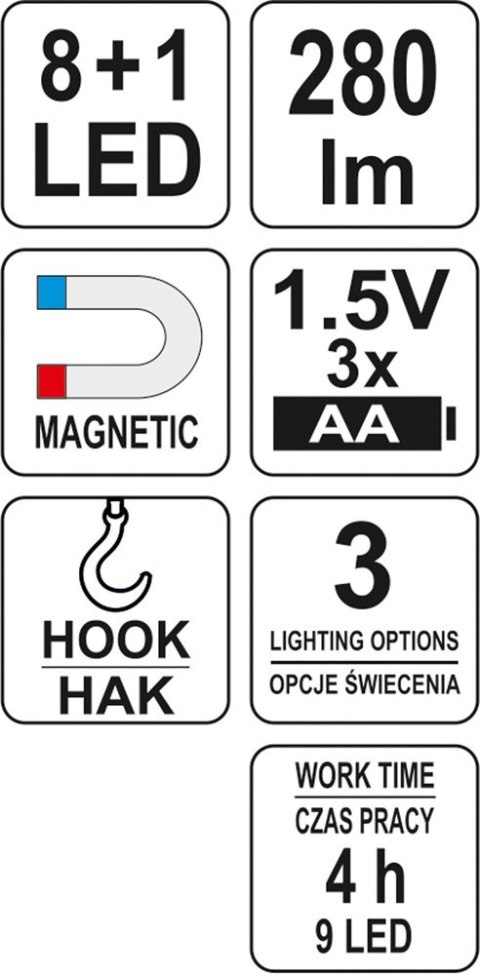 YATO LATARKA WARSZTATOWA 2W1 LED MAGNET 3XAA YATO LATARKA WARSZTATOWA 2W1 LED MAGNET 3XAA