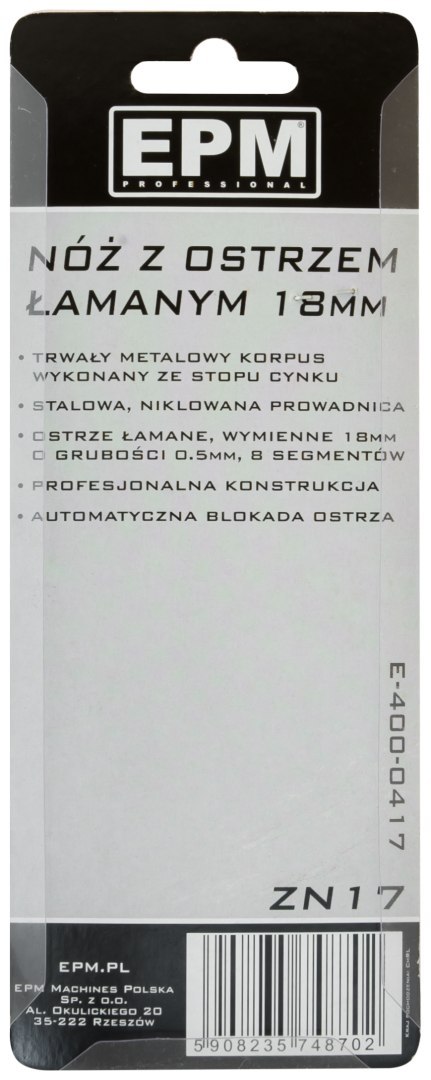 EPM NÓŻ, NOŻYK Z OSTRZEM ŁAMANYM 18MM STOP CYNKU EPM NÓŻ, NOŻYK Z OSTRZEM ŁAMANYM 18MM STOP CYNKU