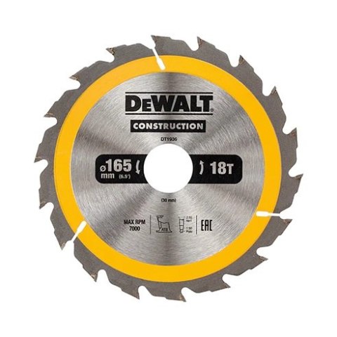 DEWALT PIŁA TARCZOWA DO DREWNA 165/30MM, 18 ZĘBÓW DEWALT PIŁA TARCZOWA DO DREWNA 165/30MM, 18 ZĘBÓW
