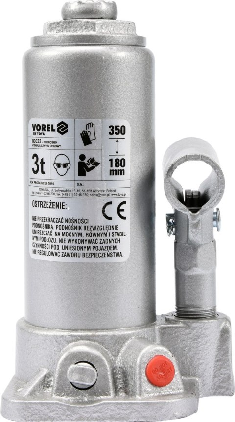 VOREL PODNOŚNIK HYDRAULICZNY SŁUPKOWY 3T VOREL PODNOŚNIK HYDRAULICZNY SŁUPKOWY 3T
