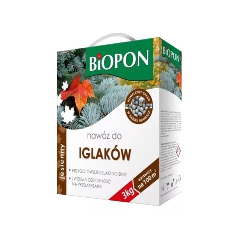 BIOPON NAWÓZ - JESIENNY DO IGLAKÓW GRANULAT KARTON Z UCHWYTEM 3 KG BIOPON NAWÓZ - JESIENNY DO IGLAKÓW GRANULAT KARTON Z UCHWYTEM 3 KG
