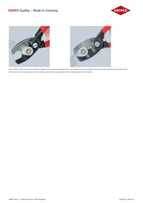KNIPEX NOŻYCE DO KABLI 200MM KNIPEX NOŻYCE DO KABLI 200MM