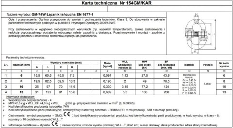 UN OGNIWO PRZEGUBOWE GM74W-G8 6MM WLL 1.12T UN OGNIWO PRZEGUBOWE GM74W-G8 6MM WLL 1.12T