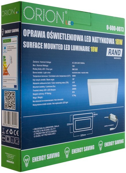 ORION PANEL LED NATYNKOWY Z ZASILACZEM RAND 174*174 12W ORION PANEL LED NATYNKOWY Z ZASILACZEM RAND 174*174 12W