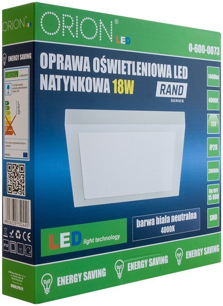 ORION PANEL LED NATYNKOWY Z ZASILACZEM RAND 225*225 18W ORION PANEL LED NATYNKOWY Z ZASILACZEM RAND 225*225 18W