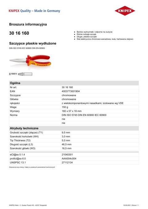 KNIPEX SZCZYPCE IZOLOWANE PŁASKIE WYDŁUŻONE 160MM KNIPEX SZCZYPCE IZOLOWANE PŁASKIE WYDŁUŻONE 160MM