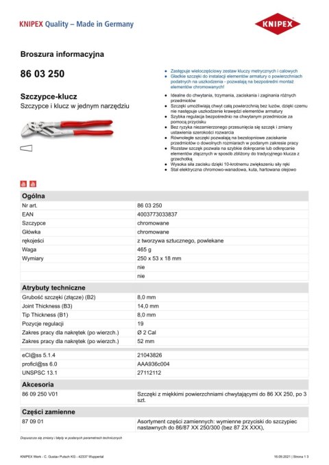 KNIPEX SZCZYPCE-KLUCZ 250MM KNIPEX SZCZYPCE-KLUCZ 250MM