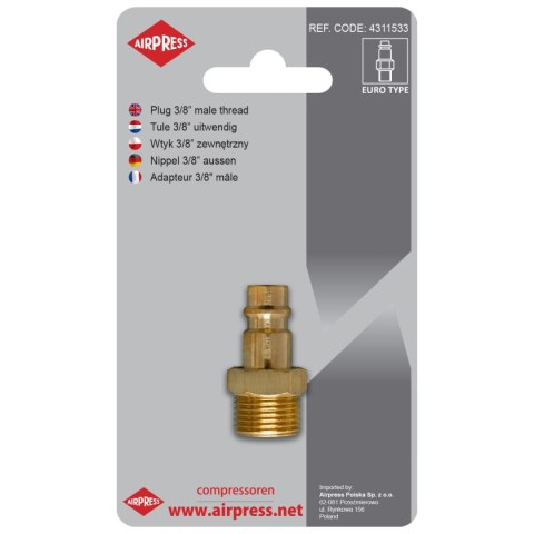 AIRPRESS WTYK SZYBKOZŁĄCZKI Z GWINTEM ZEWNĘTRZNYM 3/8'' AIRPRESS WTYK SZYBKOZŁĄCZKI Z GWINTEM ZEWNĘTRZNYM 3/8''