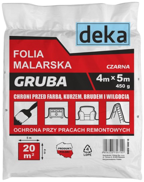 DEKA FOLIA MALARSKA GRUBA CZARNA 4*5M 450G DEKA FOLIA MALARSKA GRUBA CZARNA 4*5M 450G