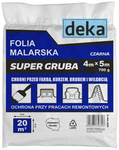 DEKA FOLIA MALARSKA SUPER GRUBA CZARNA 4*5M 700G DEKA FOLIA MALARSKA SUPER GRUBA CZARNA 4*5M 700G