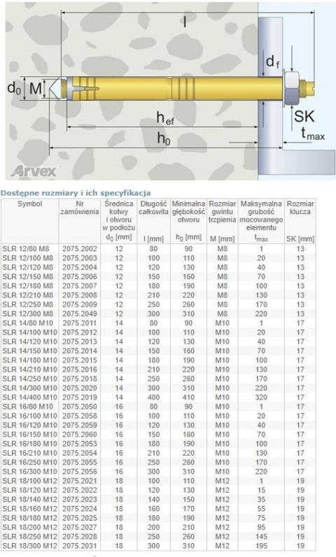 ARVEX KOŁEK STALOWY 16*100/M10 2075.2058 ARVEX KOŁEK STALOWY 16*100/M10 2075.2058