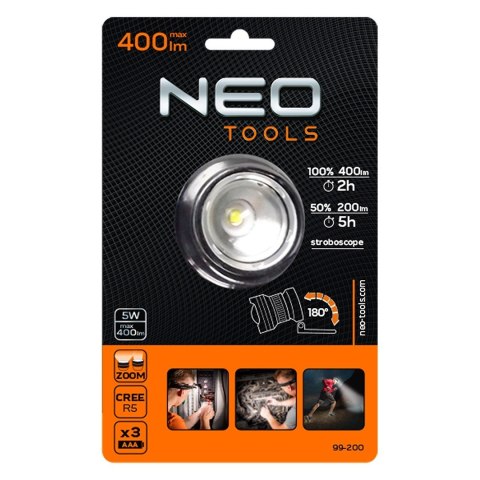 NEO LATARKA CZOŁOWA 400 LUM ZOOM CREE R5 3XAAA NEO LATARKA CZOŁOWA 400 LUM ZOOM CREE R5 3XAAA