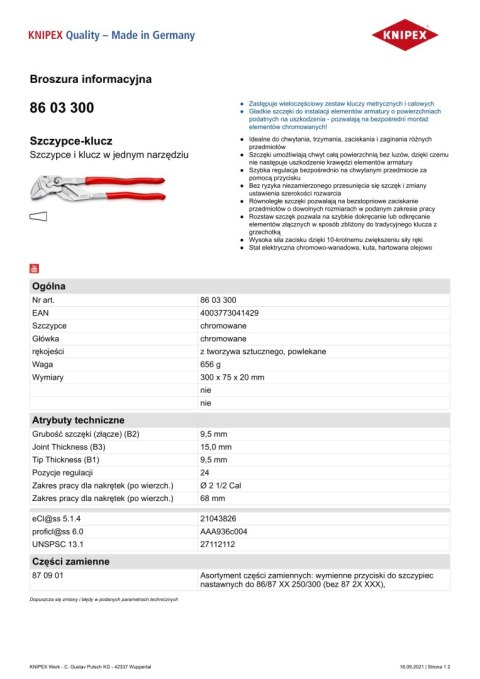 KNIPEX SZCZYPCE-KLUCZ 300MM KNIPEX SZCZYPCE-KLUCZ 300MM