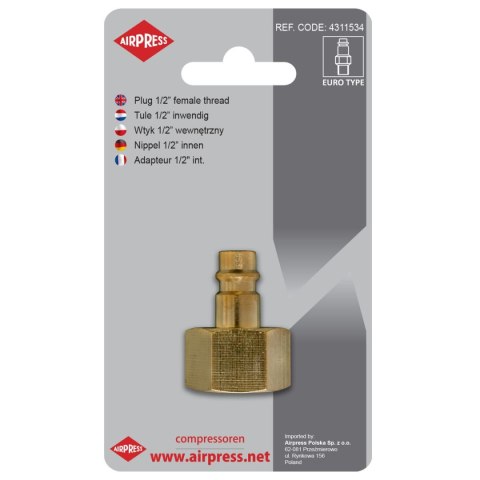 AIRPRESS WTYK SZYBKOZŁĄCZKI Z GWINTEM WEWNĘTRZNYM 1/2'' AIRPRESS WTYK SZYBKOZŁĄCZKI Z GWINTEM WEWNĘTRZNYM 1/2''