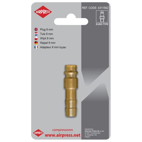 AIRPRESS WTYK SZYBKOZŁĄCZKI Z WYJŚCIEM NA WĄŻ 9 MM AIRPRESS WTYK SZYBKOZŁĄCZKI Z WYJŚCIEM NA WĄŻ 9 MM