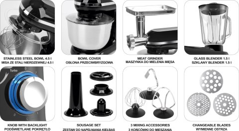 LUND MIKSER PLANETARNY 3W1 1000W 4.5L CZARNY LUND MIKSER PLANETARNY 3W1 1000W 4.5L CZARNY