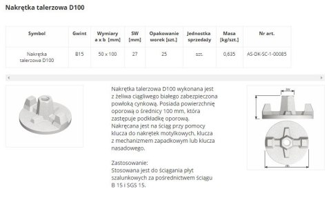 UN NAKRĘTKA TALERZOWA D100 UN NAKRĘTKA TALERZOWA D100