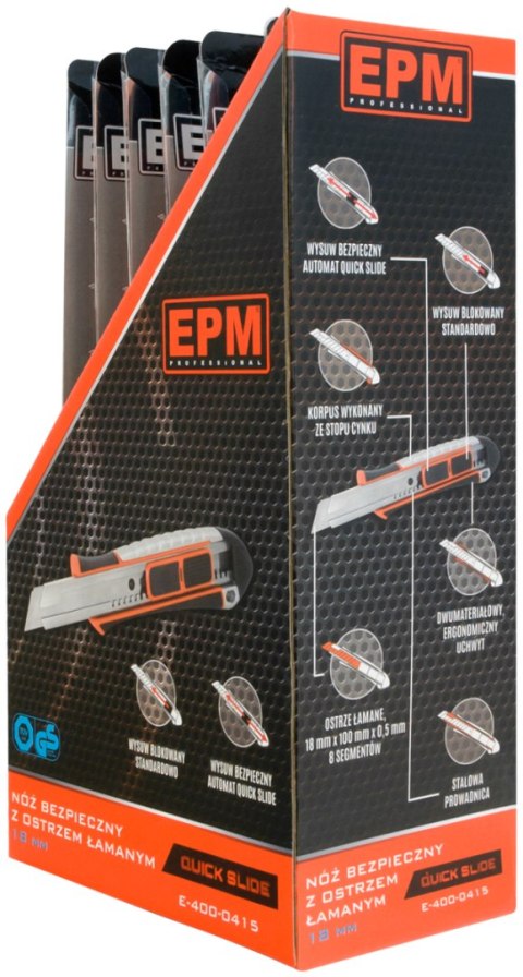EPM NÓŻ, NOŻYK Z OSTRZEM ŁAMANYM ALUMINIOWY BEZPIECZNY 18MM EPM NÓŻ, NOŻYK Z OSTRZEM ŁAMANYM ALUMINIOWY BEZPIECZNY 18MM