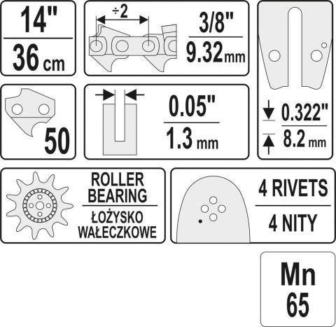 YATO PROWADNICA ŁAŃCUCHA DO PILAREK 14' 3/8'G YATO PROWADNICA ŁAŃCUCHA DO PILAREK 14' 3/8'G