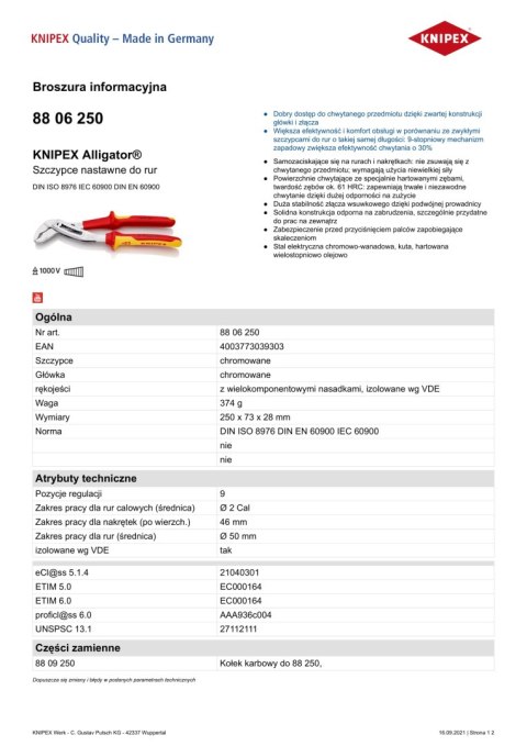 KNIPEX SZCZYPCE DO RUR ALIGATOR 250MM KNIPEX SZCZYPCE DO RUR ALIGATOR 250MM