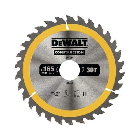DEWALT PIŁA TARCZOWA DO DREWNA 165/30MM, 30 ZĘBÓW DEWALT PIŁA TARCZOWA DO DREWNA 165/30MM, 30 ZĘBÓW