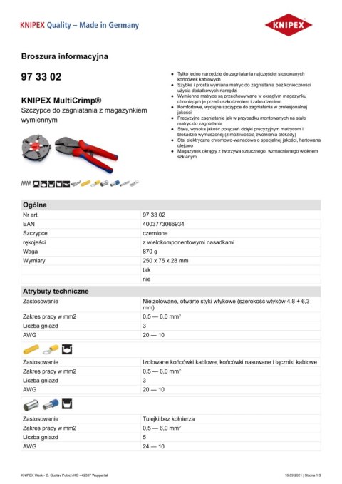 KNIPEX SZCZYPCE DO ZAGNIATANIA Z MAGAZYNKIEM I 5 MATRYC.MULTICRIMP KNIPEX SZCZYPCE DO ZAGNIATANIA Z MAGAZYNKIEM I 5 MATRYC.MULTICRIMP