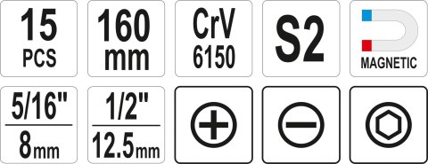 YATO WKRĘTAK UDAROWY Z MAGNETYCZNYMI KOŃCÓWKAMI 15SZT YATO WKRĘTAK UDAROWY Z MAGNETYCZNYMI KOŃCÓWKAMI 15SZT