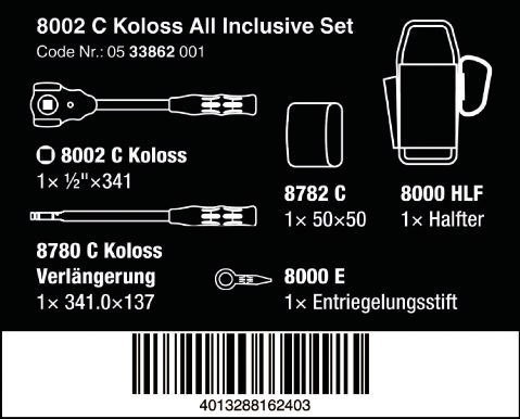 WERA ZESTAW GRZECHOTKA KOLOSS ALL INCLUSIVE 1/2'' WERA ZESTAW GRZECHOTKA KOLOSS ALL INCLUSIVE 1/2''