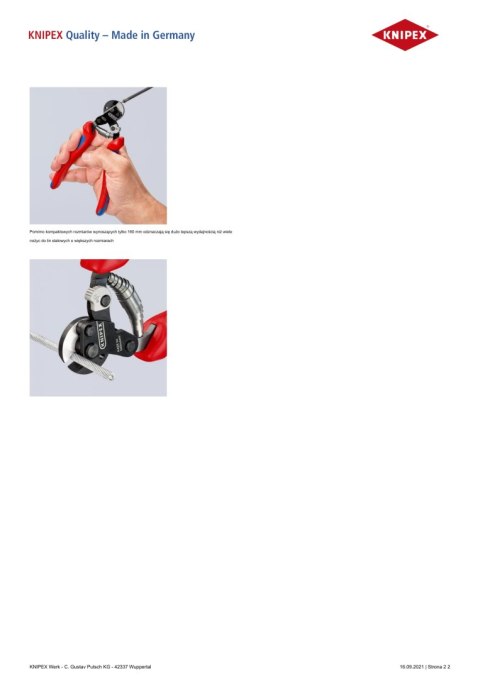 KNIPEX NOŻYCE DO LIN STALOWYCH KNIPEX NOŻYCE DO LIN STALOWYCH