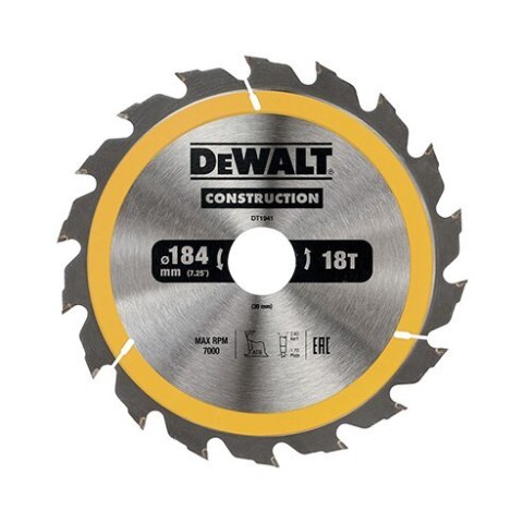 DEWALT PIŁA TARCZOWA DO DREWNA 184/30MM, 18 ZĘBÓW