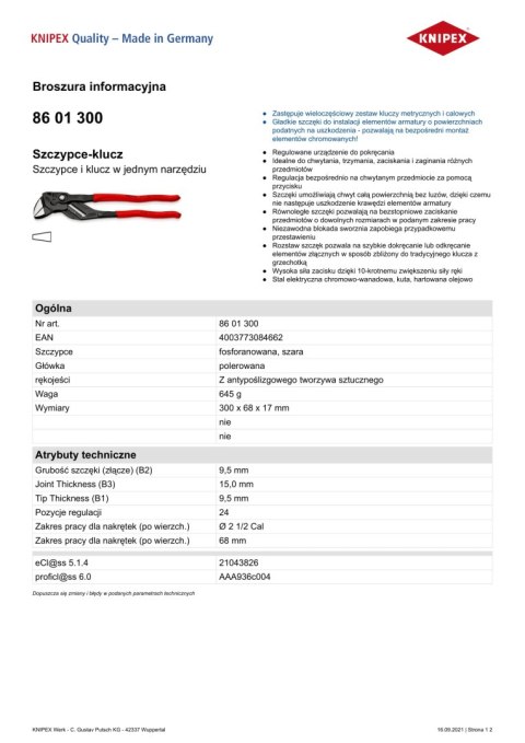 KNIPEX SZCZYPCE-KLUCZ OKSYDOWANE 300MM KNIPEX SZCZYPCE-KLUCZ OKSYDOWANE 300MM