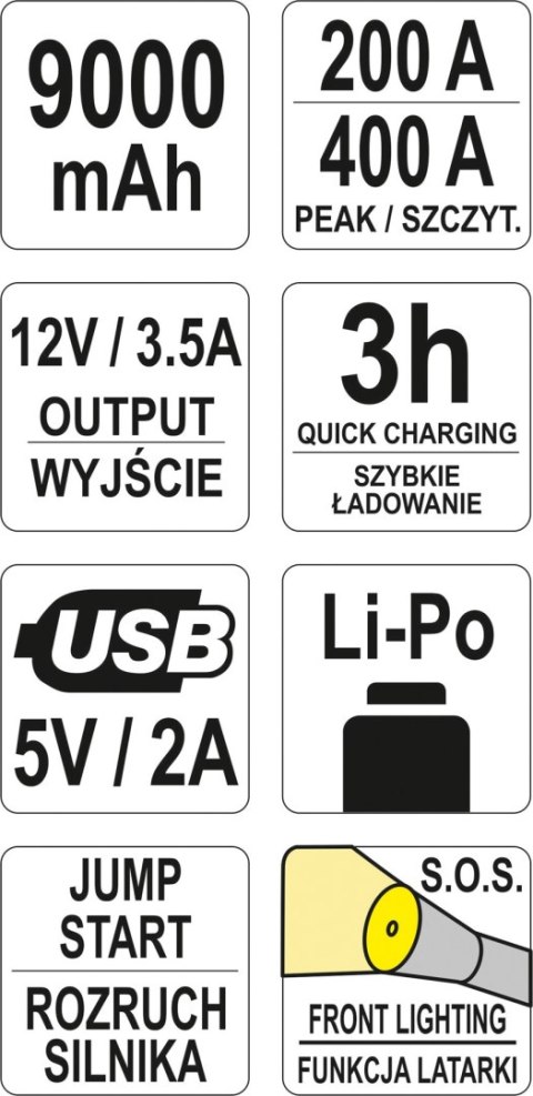YATO URZĄDZENIE ROZRUCHOWE POWER BANK 9000MAH YATO URZĄDZENIE ROZRUCHOWE POWER BANK 9000MAH