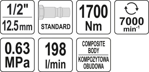 YATO KLUCZ PNEUMATYCZNY 1/2 1700NM YATO KLUCZ PNEUMATYCZNY 1/2 1700NM