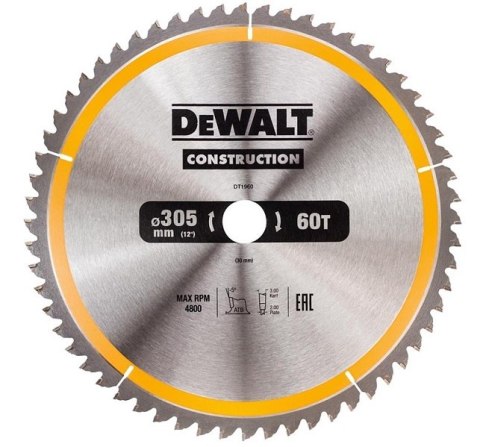 DEWALT PIŁA TARCZOWA DO DREWNA 305/30MM, 60 ZĘBÓW DEWALT PIŁA TARCZOWA DO DREWNA 305/30MM, 60 ZĘBÓW