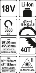 YATO UKOŚNICA 185MM 18V, BEZ AKUMULATORA