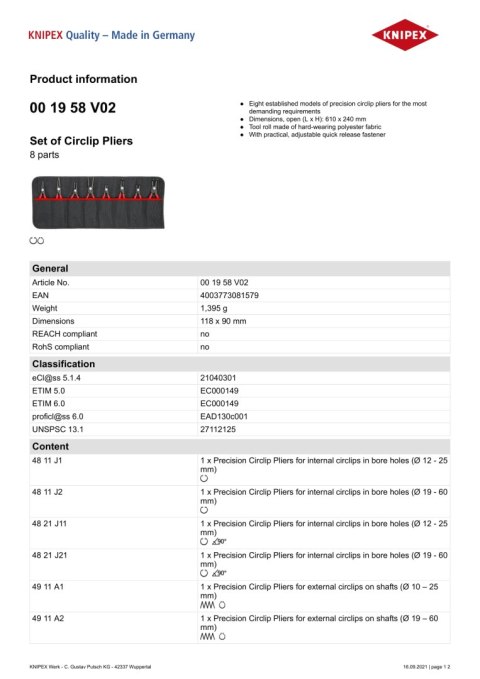 KNIPEX ZESTAW SZCZYPIEC DO PIERŚCIENI OSADCZYCH 8 SZTUK KNIPEX ZESTAW SZCZYPIEC DO PIERŚCIENI OSADCZYCH 8 SZTUK