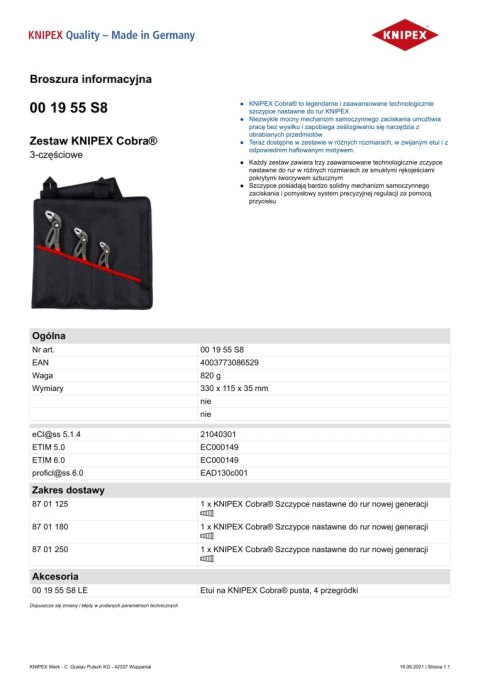 KNIPEX ZESTAW SZCZYPIEC DO RUR W ETUI 3-CZĘŚCIOWY 125,180,250MM. KNIPEX ZESTAW SZCZYPIEC DO RUR W ETUI 3-CZĘŚCIOWY 125,180,250MM.