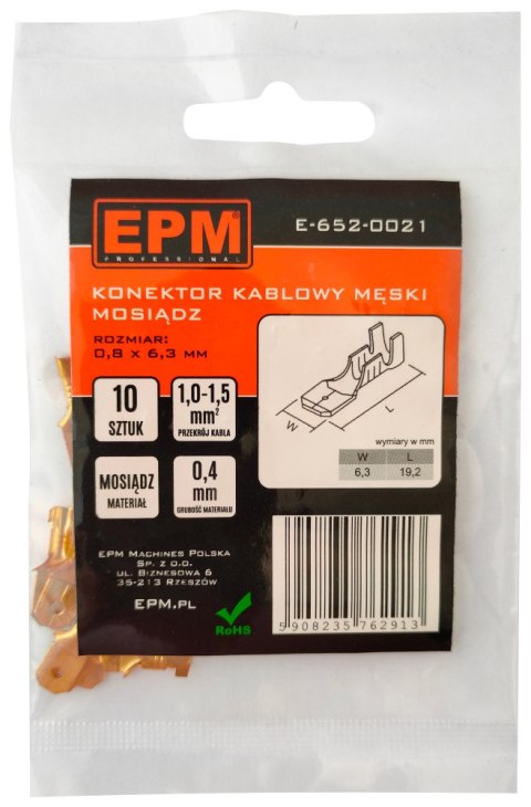 EPM KOŃCÓWKA WSUWANA 1-1.5MM 0.8-6.35 10 SZTUK EPM KOŃCÓWKA WSUWANA 1-1.5MM 0.8-6.35 10 SZTUK