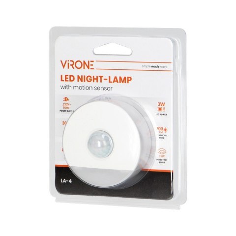 VIRONE LAMPKA NOCNA LED 3W 230V Z CZUJNIKIEM RUCHU VIRONE LAMPKA NOCNA LED 3W 230V Z CZUJNIKIEM RUCHU