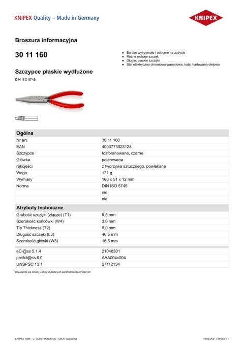 KNIPEX SZCZYPCE PŁASKIE WYDŁUŻONE 160MM KNIPEX SZCZYPCE PŁASKIE WYDŁUŻONE 160MM