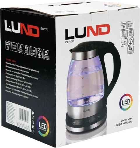 LUND CZAJNIK ELEKTRYCZNY SZKLANY 1.8L. REGULACJA TEMPERATURY LUND CZAJNIK ELEKTRYCZNY SZKLANY 1.8L. REGULACJA TEMPERATURY