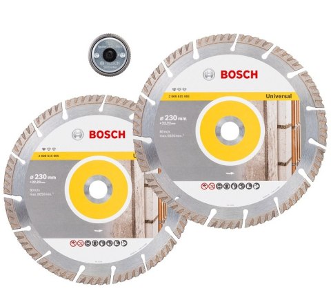 BOSCH ZESTAW TARCZ DIAMENTOWYCH 230MM 2 SZT. + NAKRĘTKA SDS BOSCH ZESTAW TARCZ DIAMENTOWYCH 230MM 2 SZT. + NAKRĘTKA SDS