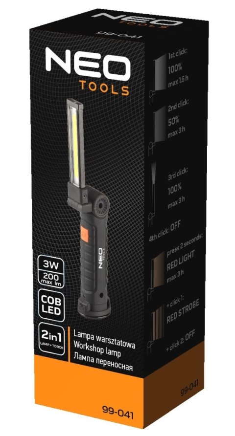 NEO LAMPA WARSZTATOWA AKUMULATOROWA 200 LM COB + LATARKA NEO LAMPA WARSZTATOWA AKUMULATOROWA 200 LM COB + LATARKA