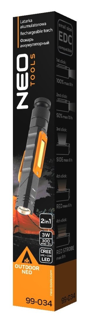 NEO LATARKA AKUMULATORAWA USB 300 LM 2 W 1 CREE XPE + COB LED NEO LATARKA AKUMULATORAWA USB 300 LM 2 W 1 CREE XPE + COB LED