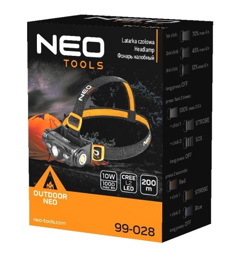 NEO LATARKA CZOŁOWA AKUMULATOROWA USB 1000 LM NEO LATARKA CZOŁOWA AKUMULATOROWA USB 1000 LM