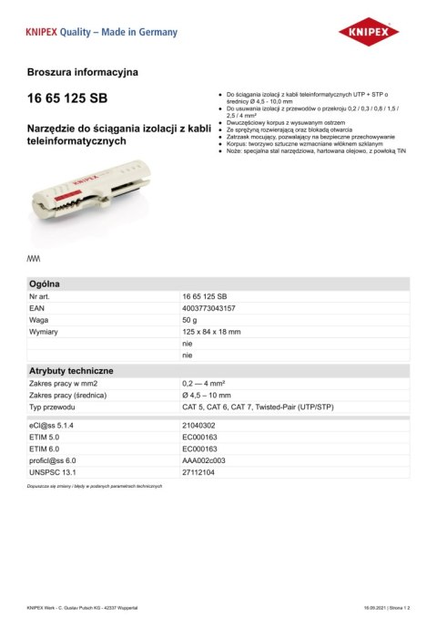 KNIPEX NARZĘDZIE DO ŚCIĄGANIA IZOLACJI Z KABLI TELEINFORMATYCZNYCH KNIPEX NARZĘDZIE DO ŚCIĄGANIA IZOLACJI Z KABLI TELEINFORMATYCZNYCH