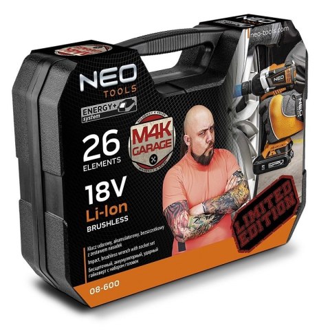NEO KLUCZ UDAROWY AKUMULATOROWY 2*18V,2.0AH,ZESTAW NASADEK 1/2'' NEO KLUCZ UDAROWY AKUMULATOROWY 2*18V,2.0AH,ZESTAW NASADEK 1/2''