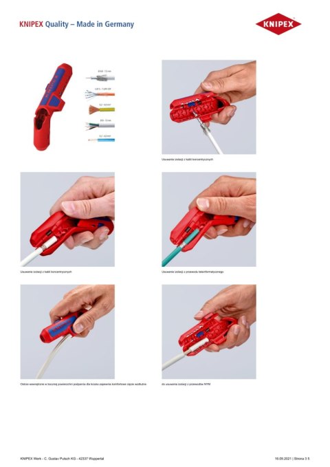 KNIPEX UNIWERSALNE NARZĘDZIE DO ŚCIĄGANIA IZOLACJI DLA LEWORĘCZNYCH KNIPEX UNIWERSALNE NARZĘDZIE DO ŚCIĄGANIA IZOLACJI DLA LEWORĘCZNYCH