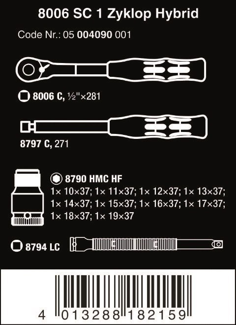 WERA ZESTAW KLUCZY NASADOWYCH Z GRZECHOTKĄ ZYKLOP HYBRID 1/2'' WERA ZESTAW KLUCZY NASADOWYCH Z GRZECHOTKĄ ZYKLOP HYBRID 1/2''