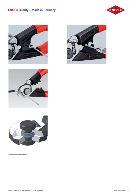 KNIPEX NOŻYCE DO LIN STALOWYCH KUTE 190MM. KNIPEX NOŻYCE DO LIN STALOWYCH KUTE 190MM.
